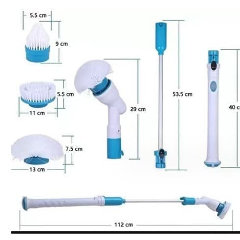 Hurricane Spin Scrubber med 3-delt multifunksjonelt børstehode (flatt, kuppelformet, vinklet) og adaptere for bad, gulv, vegger og kjøkken