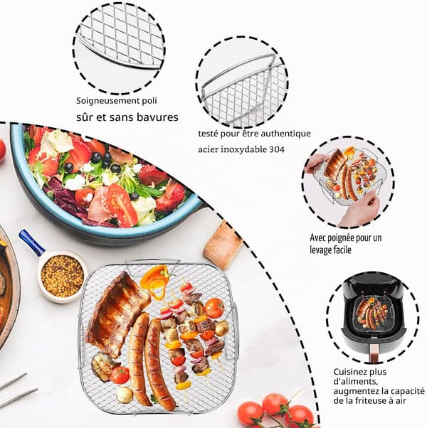 1 stk Airfryer-tilbehør, multifunksjonelt kokestativ, kompatibelt med de fleste airfryere