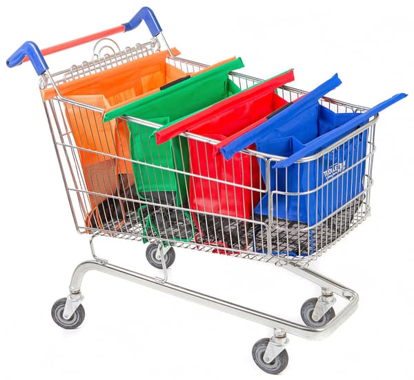 Trolley Bags Återanvändbara Shoppingväskor - Set med 4 Väskor för Normala Stormarknadsvagnar