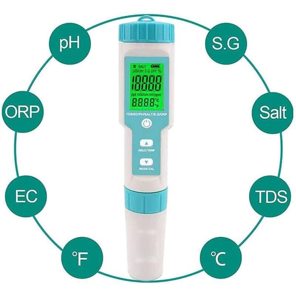 5-i-1 Digital Pool Salinity Tester, pH- och Saltvattenmätare