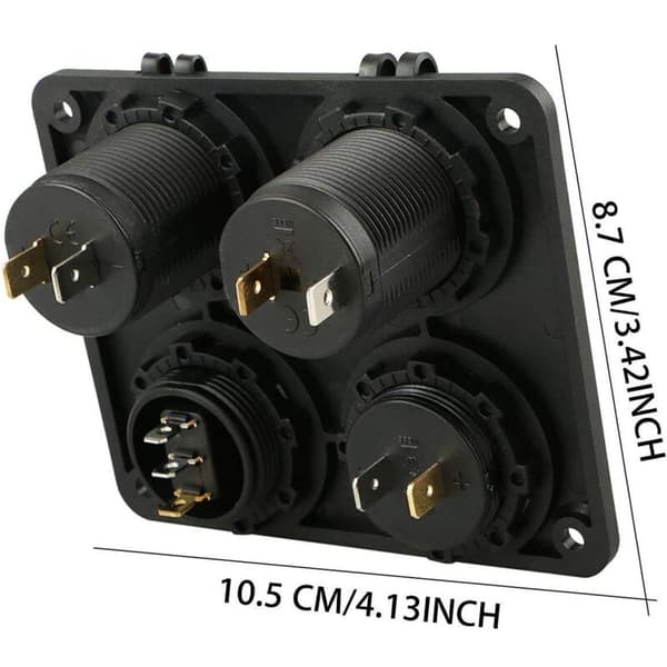4-i-1 laderkontaktpanel, 12V 4.2A dobbel USB-laderkontakt strømuttak & LED voltmeter - Blå