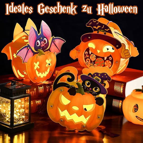 Sett med 3 LED Halloween-lykter for barn - Lyktesett - Festdekorasjon - Gaver til gutter og jenter
