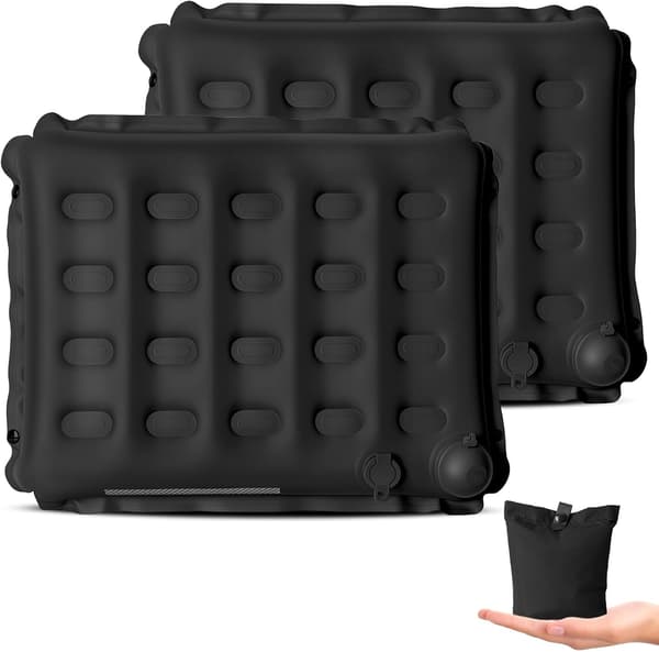 2 oppblåsbare seteputer 42 x 34 x 6 cm, campingputer, ultralette sammenleggbare for fly, camping og kontorstoler