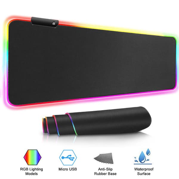 Gaming Musemåtte med LED-lys - 80x30cm - RGB Sort