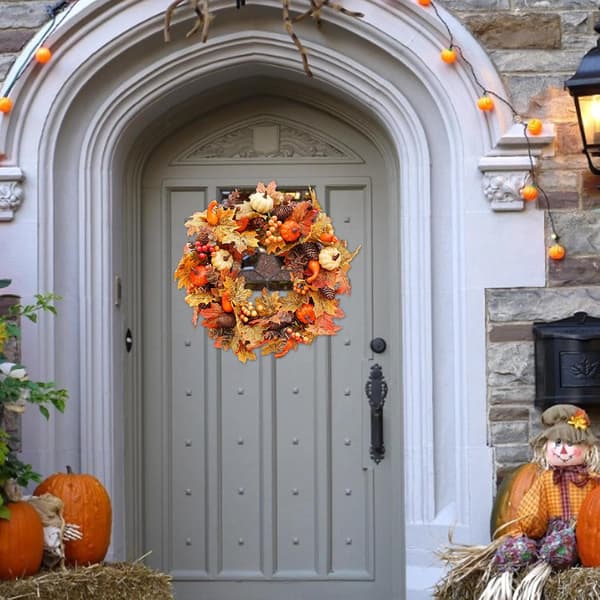 Höstkrans, Halloweenkrans, pumpa, dörr, höstdörr, höstkransar till ytterdörren, dekorationer