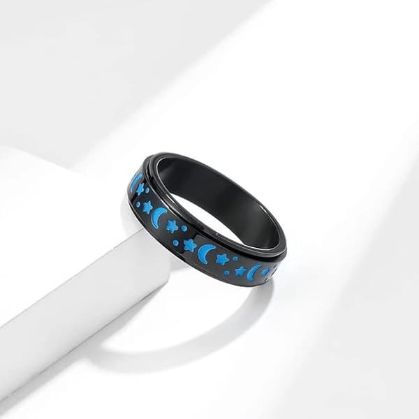 Angstdempende Fidget Ring Rustfritt Stål Spinner Ring Sol Måne Stjerne Roterbar Størrelse W