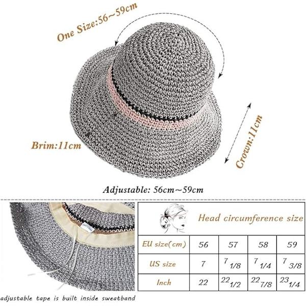 Trendy Dame Solhat Sommer Stråhat UPF 52+ Grå Grey