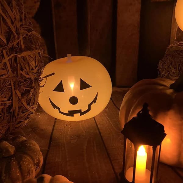 Sett med 5 LED-gresskarlykter til Halloween - Lysende dekorative ballonger - Oransje