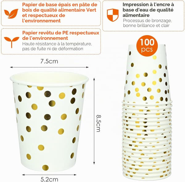 Pakke med 100 pappkopper på 250 ml - Egnet for fester - egnet for varme og kalde drikker.