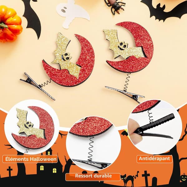 10 skridsikre hårspænder til Halloween, perfekte som hårtilbehør til børnekostumer.