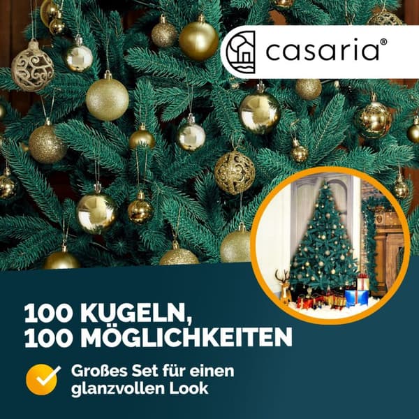 Pakke med 100 julekuler, solid plastjulepynt, innendørs/utendørs sølv juletrepynt