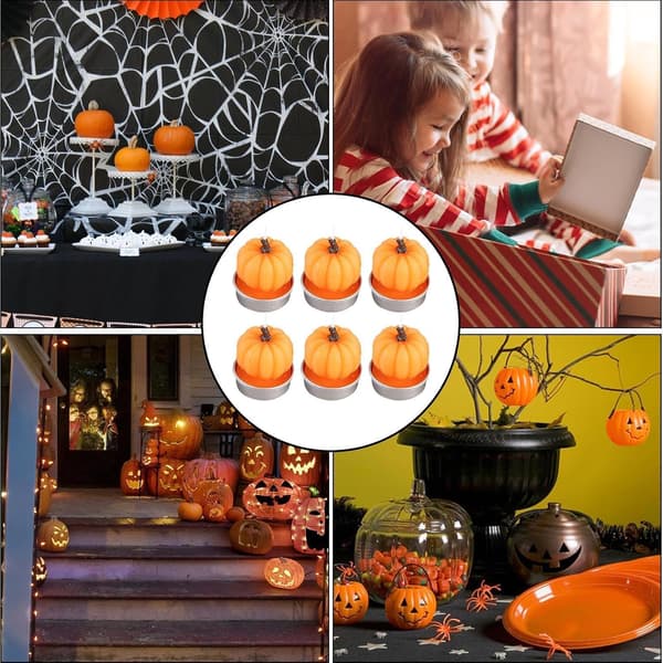 Halloween gresskarlys, 6 stk, søt skummel borddekorasjon