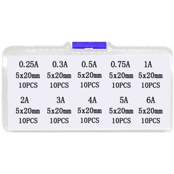 100-pack säkringar, 520 mm säkring, 0,25A6A snabbsäkring av glas