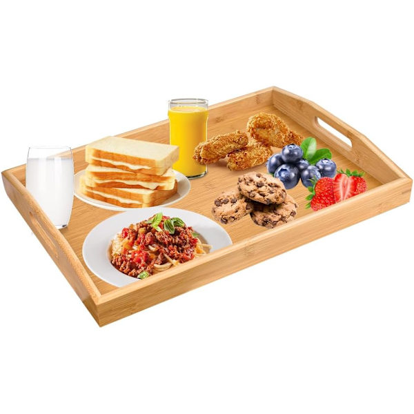 Rektangulär serveringsbricka i bambu 41 * 29 * 5cm Bambubricka Träbricka för aptitretare Liten sängbricka