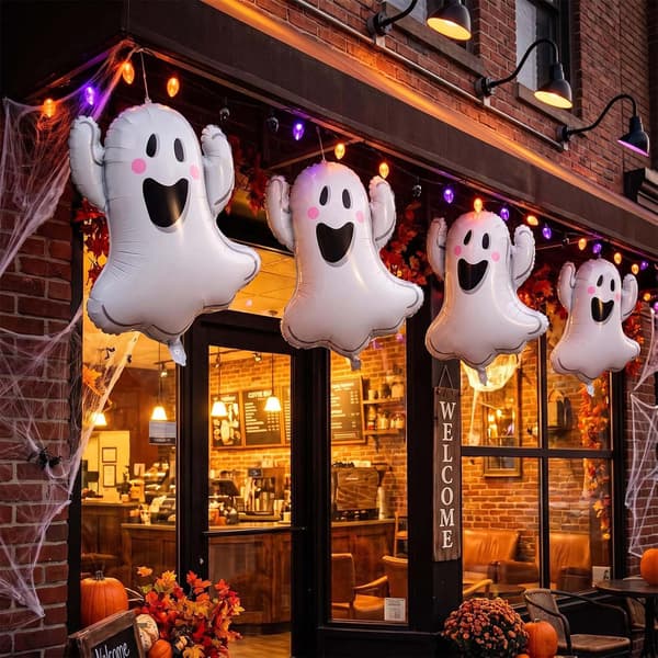 5 kappaletta Halloween-aaveilmapalloja 75 cm valkoisia alumiini-ilmapalloja