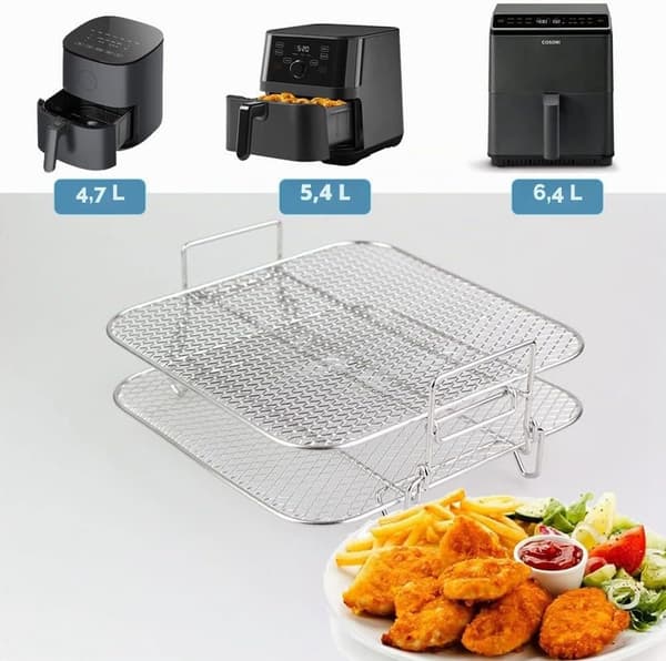 1 stk dobbeltlags frityrrist, rustfritt stål, egnet for 4,2 til 5,8 liters dampfrityrkokere.