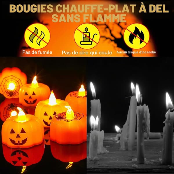 Halloween-lys, 12 gresskarformede LED-lys, oransje lys, festdekorasjon, kjøkken