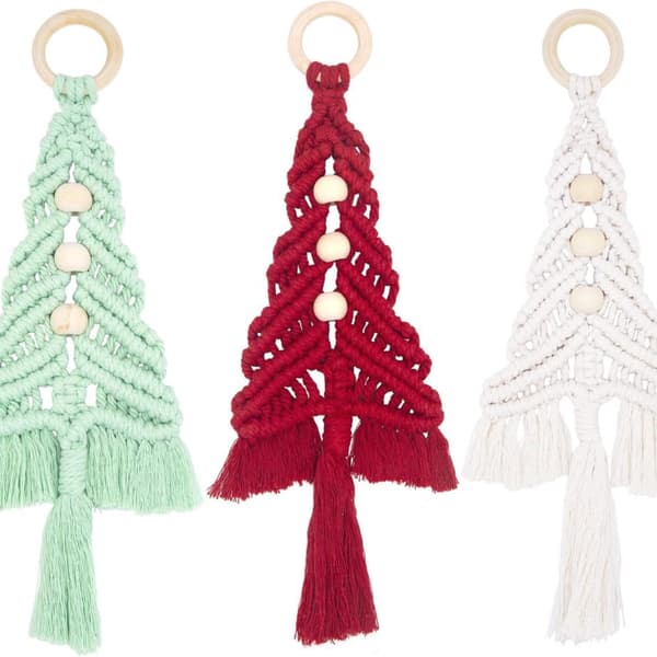 3 st Macrame Julgran Väggdekoration Boho Stickad Julgran Dekor Vävd Frans Färdig Macrame Kit Väggmonterad Hantverk
