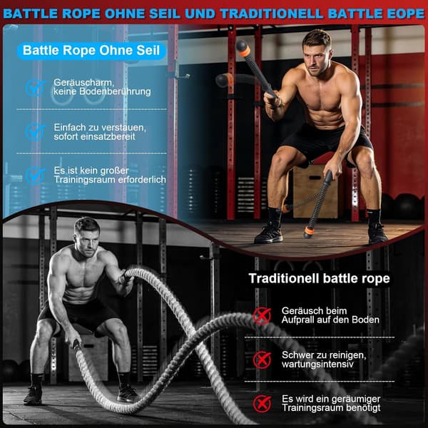 Rebfrit Battle Rope, Justerbart og Støjfrit, til Mænd og Kvinder, til Helkropstræning og Styrketræning