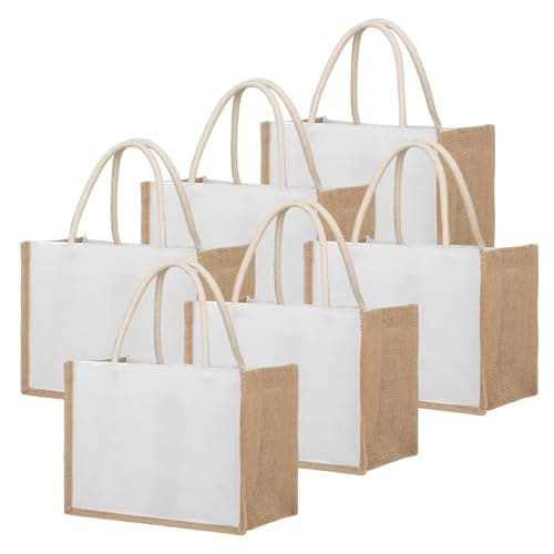 Sett med 6 Jute Canvas Strandvesker Handleposer