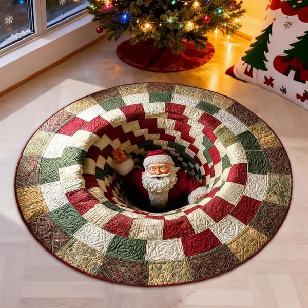 3D optisk illusjon juleteppe, 80 cm rundt juleteppe, sklisikre dørmatter med optisk illusjon, stue, bad