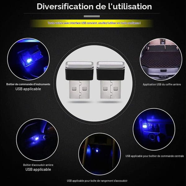 USB omgivelseslys, LED bilinteriørlys, interiørbelysning, bilinteriørlys - blå