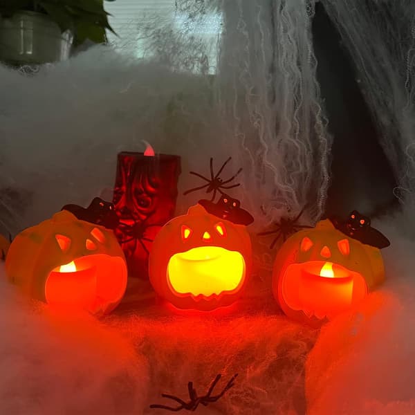 3-delt gresskarlykt Halloween-dekorasjon, innendørs/utendørs lysende gresskar Halloween telys LED