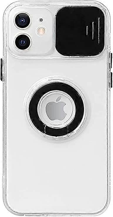 Candy Farve Ring Holder Slide Linse Kamerabeskyttelse Klar Blød iPhone Case (sort, iPhone 13Pro), QWER185