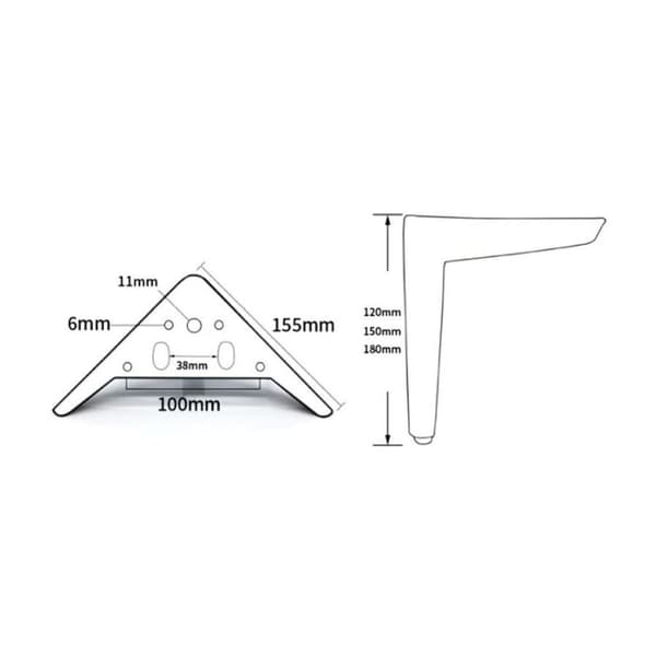 Set med 4 st 12 cm Gyllene Triangulära Möbelben, Elektropläterad Poleringsprocess, Passar för Skåp, Soffor