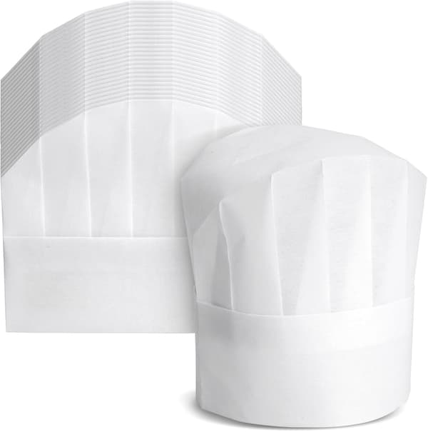 25-pack Kockmössor för Barn, Vuxna - Justerbara Engångsmössor i Bulk för Matlagning, Bakning, Pizzafest (Vit)