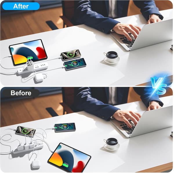 50W USB C Plugg Hurtiglading 6-Port Multi USB Lader Plugg Hurtigladeplugg