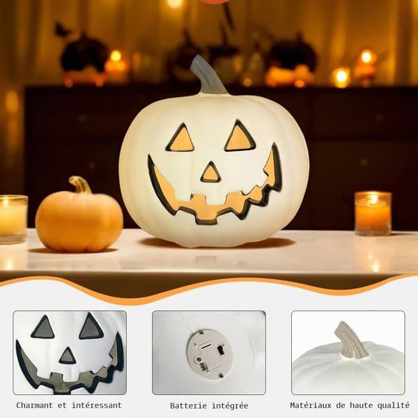 Halloween utendørsdekorasjon LED-lysende gresskar, Halloween gresskarpynt, Halloween gresskarlykt (hvit)