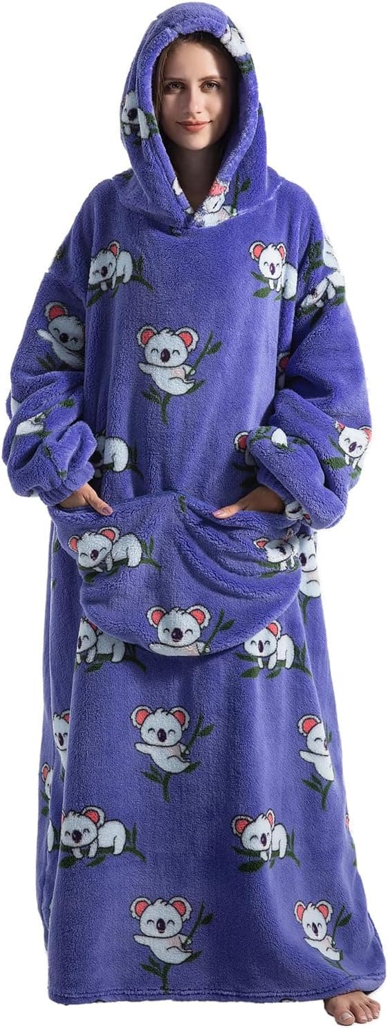 Oversized Hoodie Teppe for Kvinner Voksne Oversized Brukbar Hettegenser Pullover, Varm Koselig Genser med Stor Lomme