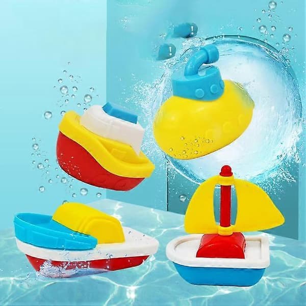 4-delt lite båttog badesett, badeleker, flytende badebåt, plastbåtmodell for småbarn, gave