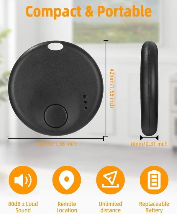 2 stk. Bluetooth nøglefinder, locator, høj biplyd, global placering, udskiftelige batterier, sort iOS