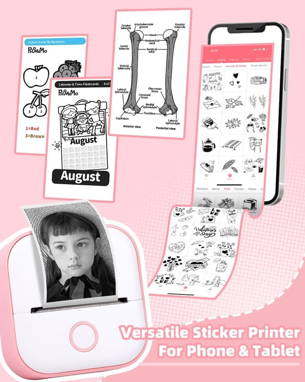 Mini Labelprinter - T02 Lille Bærbar Printer, Lærings Sticker Printer, Noter, Billeder, Pink