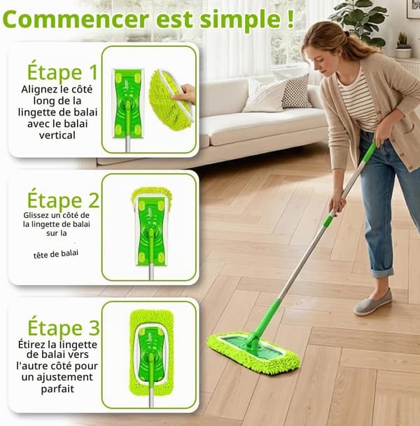 Gjenbrukbare kluter til Swiffer Sweeper, 4 stk. chenillemopptrekk, vaskbare klutrefillmoppputer (grønn)