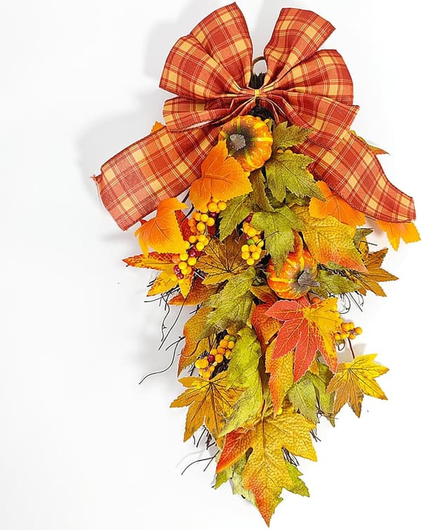 1 stk kunstig lønneblad-dråpekrans, dekorasjon til Thanksgiving, høsttakkefest, 55*25CM
