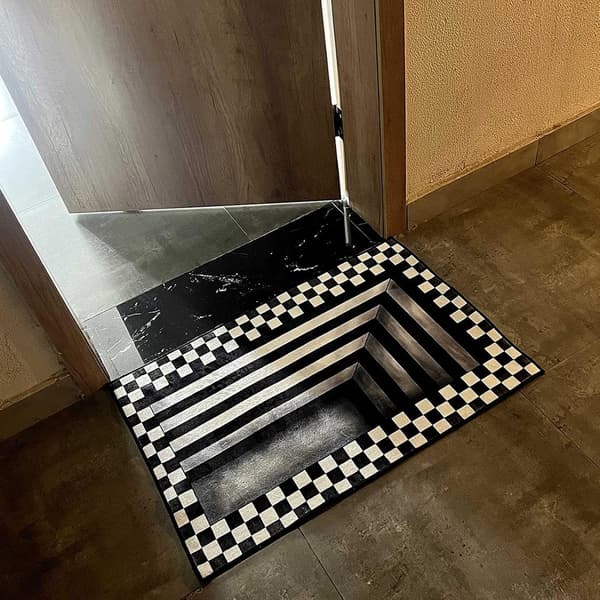 3D-gulvteppe, 3D Vortex-teppe for soverom og stue, svart og hvitt rutemønster, 3D-synsteppe, 40 x 60 cm