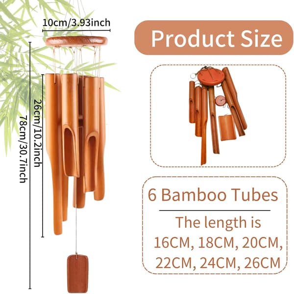 Bambu-tuulikellot, 6 putken bambu-tuulikellot ulko- ja sisäkäyttöön, 75 cm bambu-tuulikellot