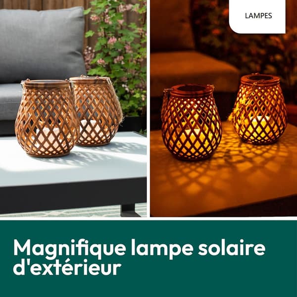 Sæt med 2 udendørs solcellelamper - Rattan-effekt LED-lys - 0,2W IP55 - 21*17 cm - til have, terrasse og balkon