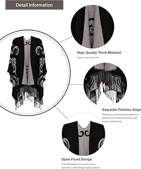 Dame Printet Sjal Wrap Moderne Åben Front Poncho Cape