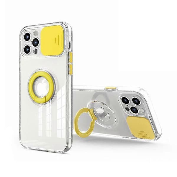 Candy Farve Ring Holder Slide Linse Kamerabeskyttelse Klar Blød iPhone Case gul, iPhone 13 Pro)