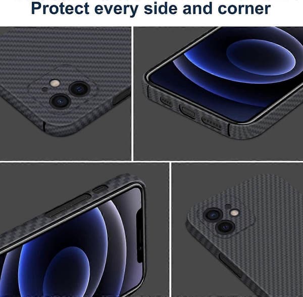 iPhone 12pro:lle Aramidikuitu Klf, Karbonpinnoitettu Gemeli-takakansi, musta