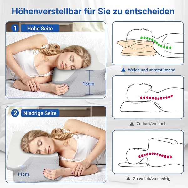 Ergonomiske Memory Foam Puder, Ryg- og Mave Støtte til Forbedring af Søvnkvaliteten, 60 * 40 * 11/13 cm