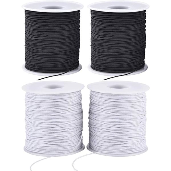 Elastisk snor til armbånd, 4 ruller 1 mm robust elastisk snor elastisk snor til smykkefremstilling, halskæder, perler (2 sorte + 2 hvide)