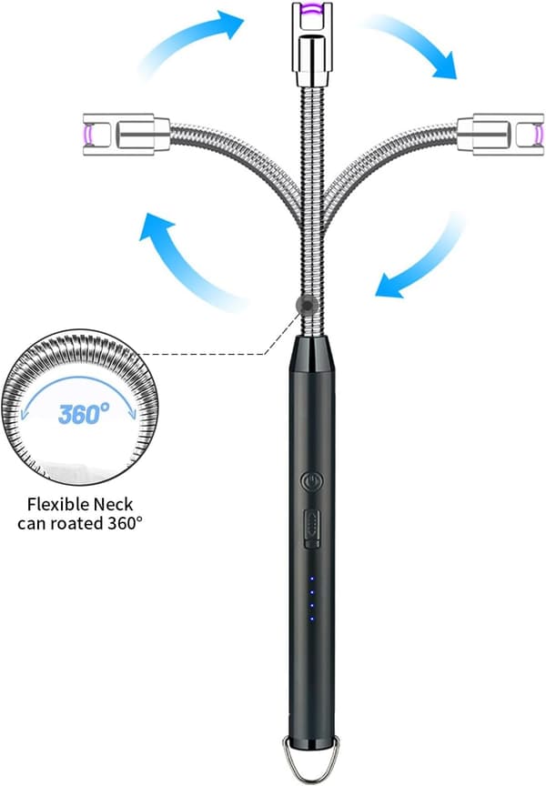 Elektrisk lysbuelighter, USB-oppladbar - Ideell for matlaging, grilling og camping (svart)
