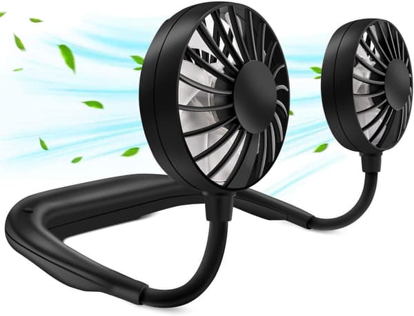 Genopladelig, bærbar halsventilator med hovedtelefondesign, sort
