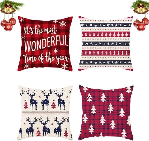 Set med 4 Kuddfodral Sammet 45 x 45cm Juldekoration Kuddfodral Ensidig för Soffa Sovrum