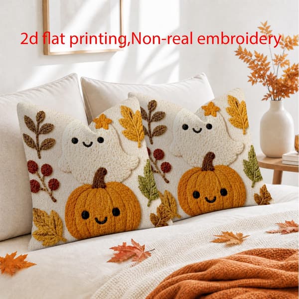 Rustikt Halloween-kuddfodral – Obroderad pumpadesign, för soffa, sovrum, vardagsrum, kontor (kudde ingår ej)